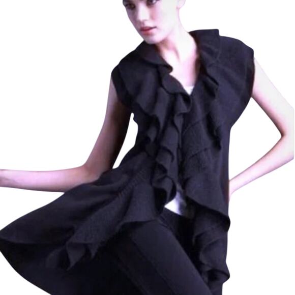 Alice + Olivia ANGORA CASHMERE Size M Cardigan Sweater Vest BLACK Ruffles $500 - Picture 8 of 11